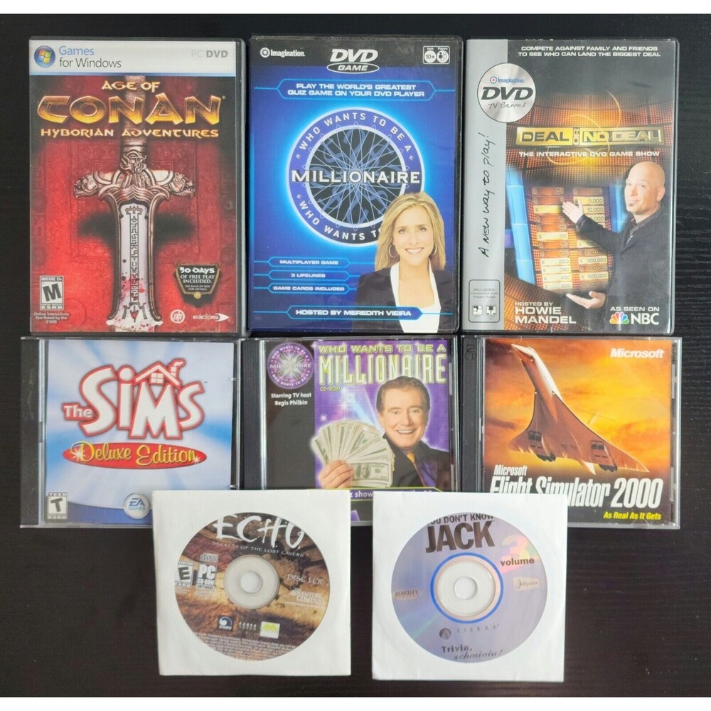 PC CD-Rom/DVD-Rom Games Lot of 8 Conan, Sims, Echo, Deal or No Deal & Others